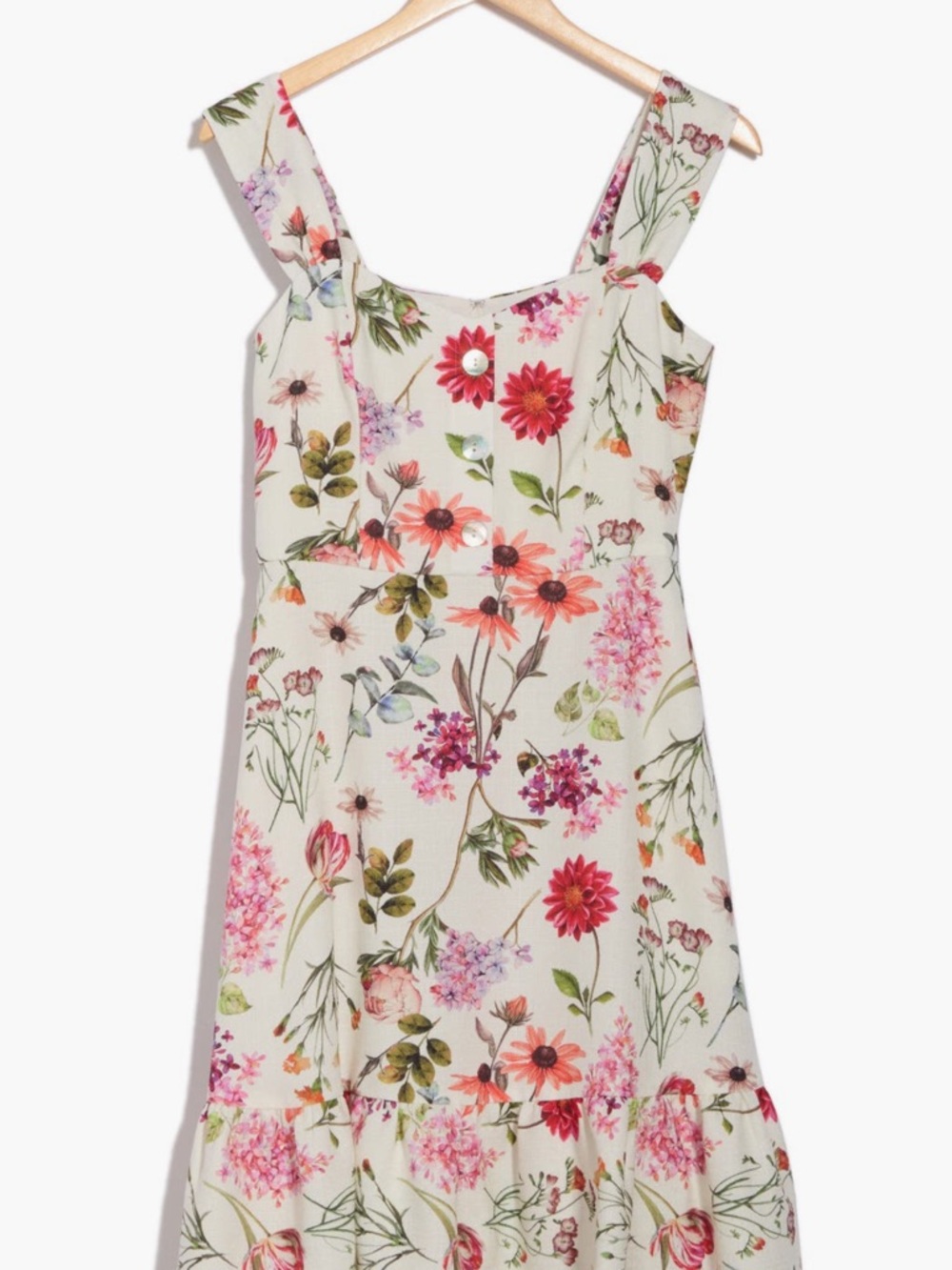 Eliza J Cream Floral Midi Dress with Pink & Green Accents - Picture 3 of 10